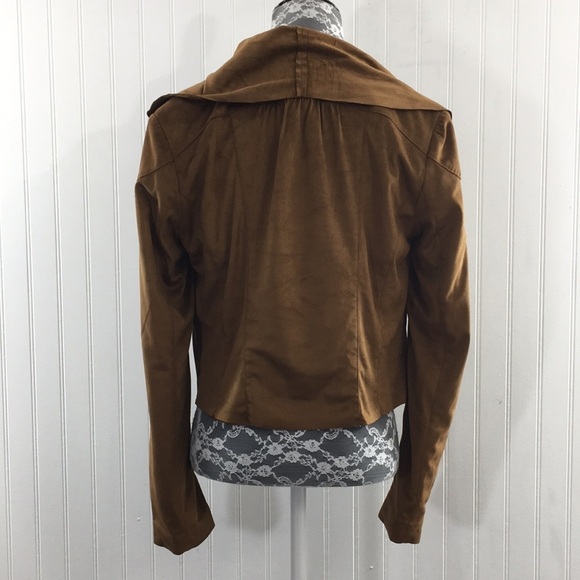 Boston Proper Brown Faux Suede Cropped Jacket Womens‎ 4 Wide Collar - Picture 4 of 11
